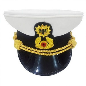 Officer White Cotton <b>Hat</b> with Embroidered Badge and Plain Visor Wool Material Custom Logo for Casual or Uniform Scene Adults - Product Image 1