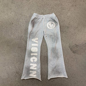 カスタムデザイン メンズトラックスーツ 100%コットン サンフェード加工 ダートスプレースウェットスーツ ヴィンテージアップリケ刺繍 メンズスウェットパンツトラックスーツ - Product Image 4