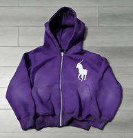 Sweat à capuche zippé en molleton français, logo personnalisé, patchs, streetwear délavé, sweat à capuche brodé, sweat à capuche surdimensionné pour homme, délavé à l'acide