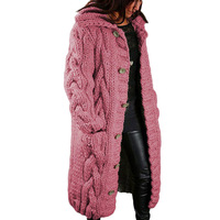 Nouveau cardigan en tricot à capuche avec boutons, épaissi, moyen et long, ample, pull à capuche