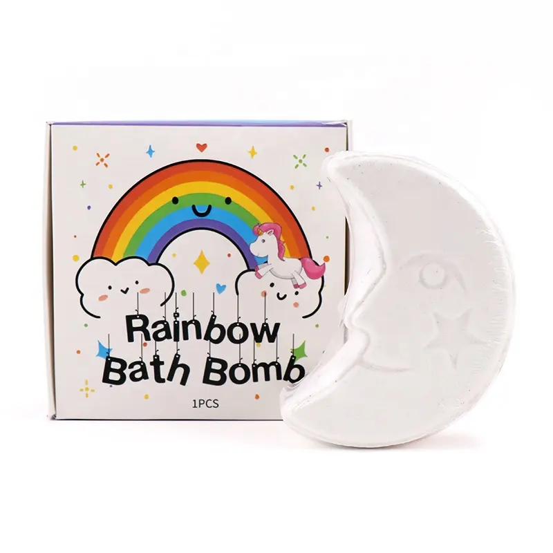 สินค้าใหม่ขายส่งที่กำหนดเองบรรจุ Original Scented Body สปาเท้า Vegan Bubble ที่มีสีสัน Star Moon Rainbow Bath Fizzer