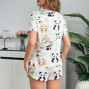 <span class=keywords><strong>Pigiama</strong></span> di Lusso in Morbido Tessuto Setoso con Stampa Cuore e <span class=keywords><strong>Panda</strong></span> per Donna Set da Notte Traspirante in 2 Pezzi - Product Image 5