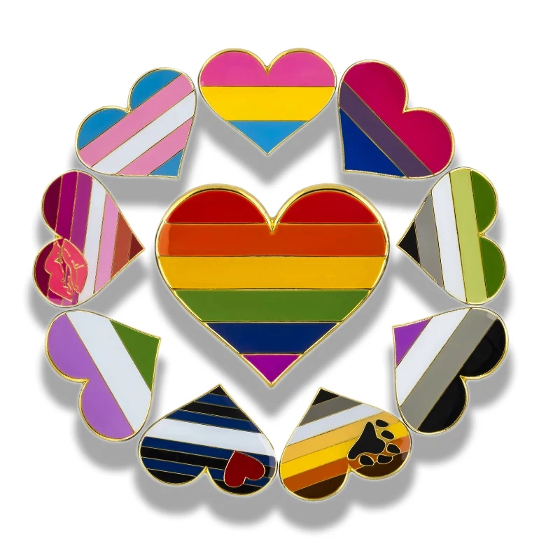 Custom Design LGBT Rainbow Brass Enamel Heart Shaped Lapel Pin For Gay Pride Events