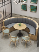 Nouvel ensemble de sièges ronds en bois pour restaurant avec table, personnalisable, design moderne, banquette en cuir demi-cercle et table en bois