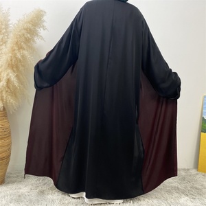 1438# Trending Two Colors Patching Open Abaya Islamic Dubai Fashion Cardigan <b>Kaftans</b> With Folded Cuff Long Sleeve - Product Image 5