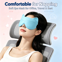Masque de sommeil en mousse à mémoire de forme 3D avec sangle réglable, respirant et occultant la lumière, design mignon avec oreilles de chat - Cadeau de voyage portable