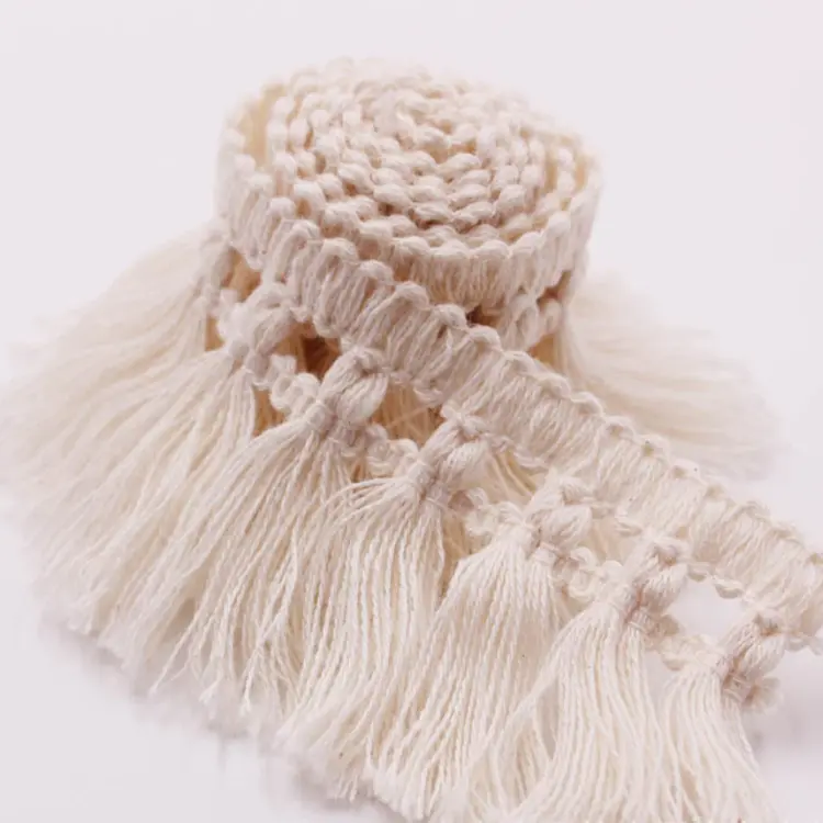 5cm wide cream white cotton tassel trim lace for garment