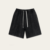 Pantalones Cortos Deportivos Personalizados para Hombre, Estilo Urbano, Desgastados, 100% Algodón, Cintura Media, con Cordón, Lavado Ácido Vintage, Casuales