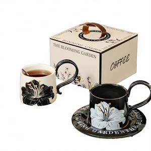 Luxurious Modern <b>Lily</b> Porcelain <b>Coffee</b> Cup Saucer Set Microwave & Dishwasher Safe Gift Box Included Business Gifts Housewarming - Product Image 3