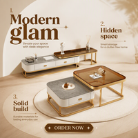 Ensemble de tables basses gigognes mobiles en métal avec plateau en dalle de pierre, style minimaliste moderne et luxe léger