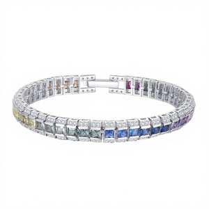 14K <b>Solid</b> <b>Gold</b> Tennis Bracelet Mixed Cut Diamond Link <b>Bangle</b> Round Baguette Wedding Party Jewelry for Women - Product Image 2