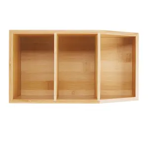 भंडारण लकड़ी के बॉक्स के साथ 3 वर्गों के रूप में उपयोग के लिए एक अलमारी और शेल्फ ऑर्गनाइजर प्राकृतिक