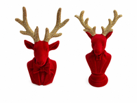 ODM Beflocktes Rentier-Büstchen-Set (2 Stück) – Weihnachtsbüstchen mit Goldglitzer-Geweih und Fliege, handgefertigt, festtags-Sammlerstück, Großhandel