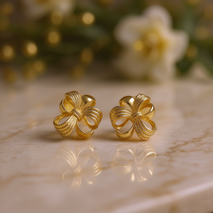 E4849 Pendientes de botón con lazo dorado, joyería fina clásica unisex - Product Image 2