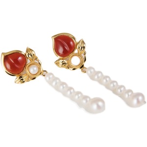 Boucles d'oreilles Hanfu Rétro en Perles et Agate Mosaïque Plaquée, Accessoires Antiques Polyvalents et Gracieux pour Filles - Product Image 5