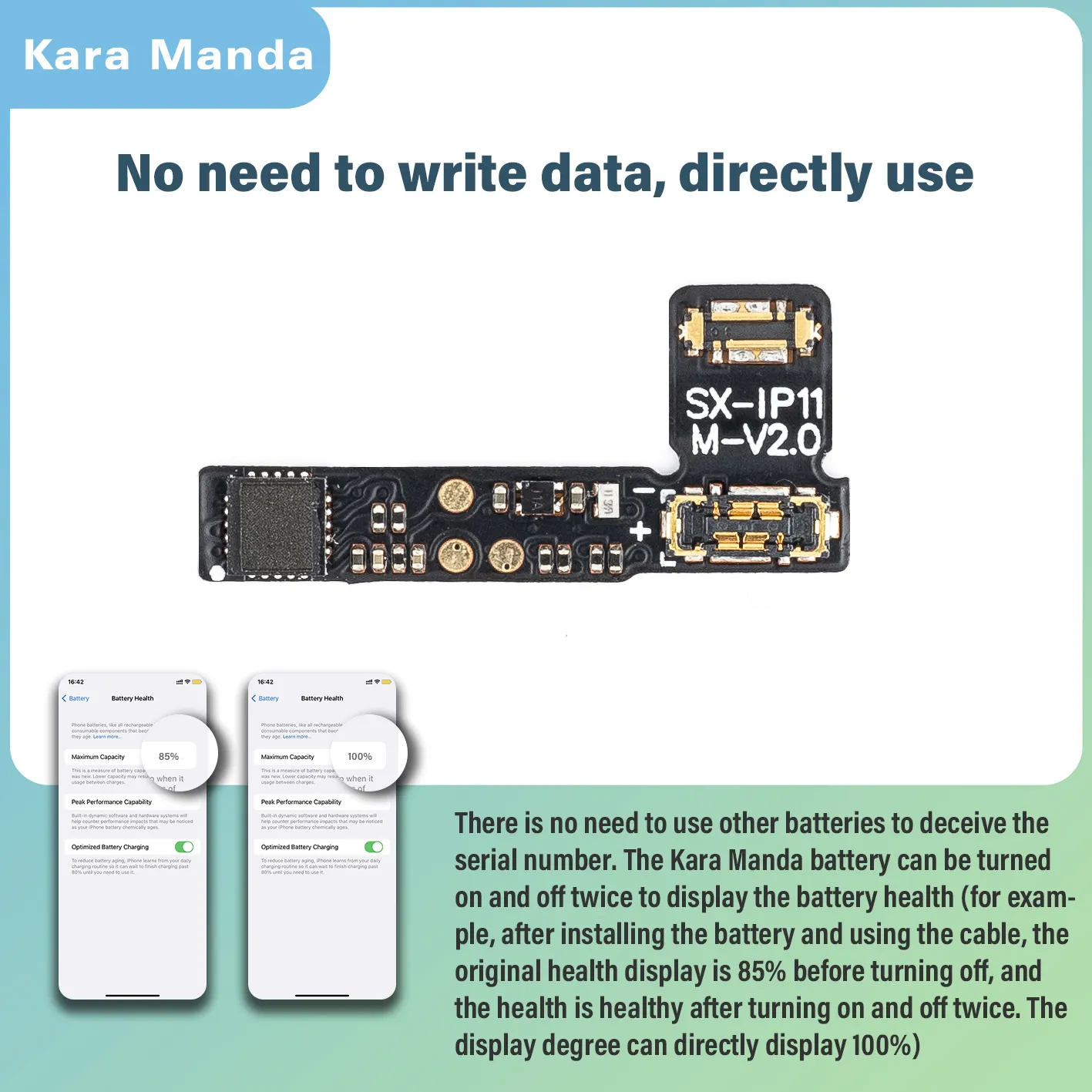 Kara Manda 2023 For 11 12 13 Pro Max Mini IPhone Health Battery Repair Flex Cable Solve Battery Encryption Remove Error Warning