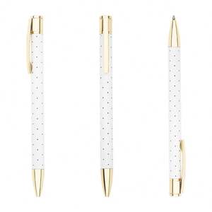 Bolígrafo Blanco con Detalles Dorados y Diseño de Puntos, Venta al Por Mayor, Personalizable con Logotipo y Color - Product Image 1