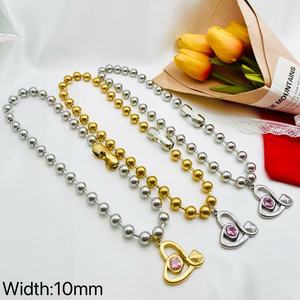 Collier AB <span class=keywords><strong>uno</strong></span> De 500 en acier inoxydable, design boule, pendentif amour, pour femme, tendance, polyvalent, bijoux de mariage - Product Image 2