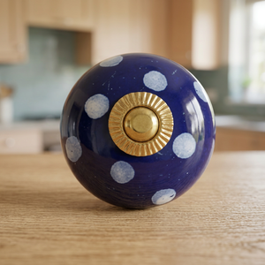 Pomo de Puerta de Cerámica con Puntos Azules y Centro Dorado, Manija Ambidestra para Uso en Hogar u Oficina, al Mejor Precio, de Proveedor Indio - Product Image 2