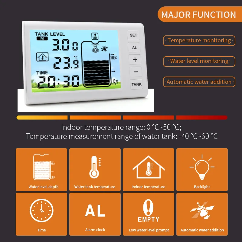 2024 Level air Digital ultrasonik Gau Solar nirkabel, kontrol otomatis pengukur tangki air Display LCD untuk pengujian mesin