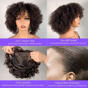 Peluca Afro Rizada Corta y Voluminosa, Estilo <span class=keywords><strong>Shaggy</strong></span>, Lista para Usar, Sin Pegamento, con Flequillo, 100% Cabello Humano, Pelucas Esponjosas Sin Pegamento - Product Image 5