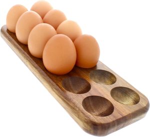 Plateau à œufs en bois, support de présentation d'œufs en bois de style rustique pour le réfrigérateur ou le comptoir de cuisine - Product Image 1