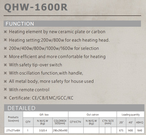 Calentador Portátil de Cerámica y Cristal de Carbono con Pantalla LCD de Temperatura, Control Remoto y Protección Antivuelco para Uso Doméstico en Invierno - Product Image 6