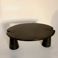 KUMUSI FURNITURE Table basse en marbre naturel noir et blanc de style italien Table basse ovale pour salon Table basse pour thé