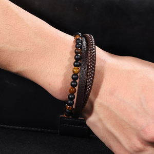 Handmade Woven <b>Leather</b> <b>Bracelet</b> For Men Tiger's Eye Magnetic Closure 7.5in 8.5in 9in Gift Jewelry - Product Image 2