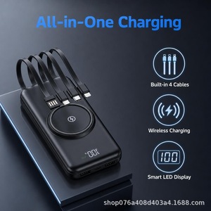 Batterie externe à chargement sans fil 10000mAh avec câble intégré, pack de batterie universel pour téléphone portable, noir - Product Image 2
