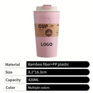 Custom Green Bamboo Fiber <b>Cup</b> Portable Reusable 420ml Coffee Tumbler with <b>Lids</b> - Product Image 4