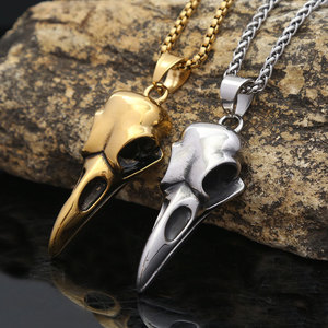 Yunnique – pendentif crâne de corbeau en acier inoxydable pour hommes, collier punk avec signe du zodiaque, chaîne longue pour pull, bijoux - Product Image 3