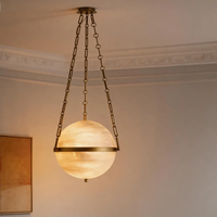 Luminaire suspendu moderne de luxe en marbre avec abat-jour en albâtre espagnol personnalisé pour restaurant, hauteur réglable