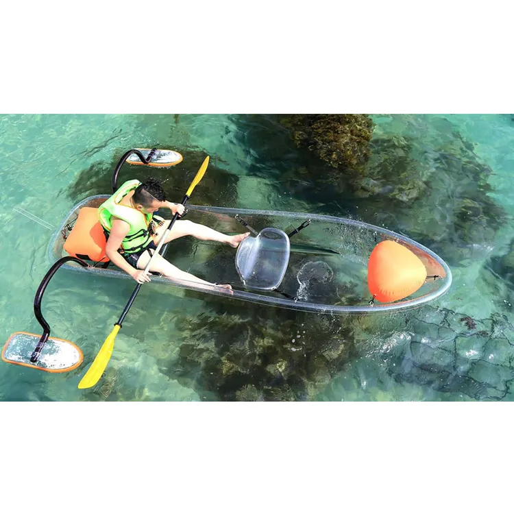 Transparent Plastic Clear Crystal PC Leisure Double Seats Crystal Clear Kayak Transparent Canoe with Aluminum Frame 2 Years