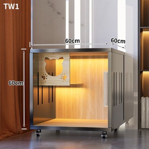 Villa pour chat <span class=keywords><strong>en</strong></span> bois de style luxueux avec paroi vitrée latérale, cage intérieure pour animaux de compagnie, villa respirante et écologique pour le bien-être des chats - Product Image 5