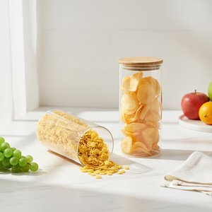 Frasco de Almacenamiento de Vidrio Borosilicato Ecológico de Lujo con Tapa Abatible, Capacidad de 350 ml, Apto para Galletas, Dulces, Miel, Apto para <span class=keywords><strong>Microondas</strong></span>, Libre de BPA - Product Image 1
