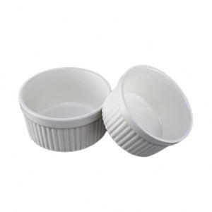 Ramequins en céramique blancs classiques écologiques en gros pour la cuisson de soufflés, puddings, crèmes anglaises et crème brûlée - Product Image 2