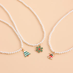 European and American Jewelry Fashion Pearl Oil <b>Drop</b> Snowflake Bell Tree Accessories Necklace for Women Christmas Sweater Chain - Product Image 4