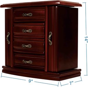 Elegante Joyero de Madera, Joyero Coquette Vintage Color Cereza <span class=keywords><strong>con</strong></span> Múltiples Compartimentos, Forros de Terciopelo y <span class=keywords><strong>Espejo</strong></span> - Product Image 1