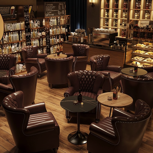 Customizable Vintage <b>Bar</b> Booth Leather Upholstered Banquette Sofa <b>Table</b> Set for Coffee Shop, Restaurant, <b>Bar</b> Commercial Use - Product Image 1