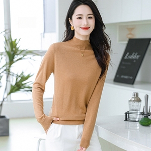 100% lana medio cuello alto prendas de punto delgadas camisa inferior de manga larga interior con método de tejido roscado - Product Image 5