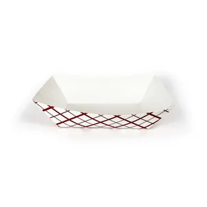 Heavy Duty Grease Resistant Coated Paperboard Basket 3LB 300# Red And White Plaid Cherkerd Paper Food Tray
