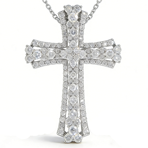 CUSTOM SILVER 10K/14K/18K GOLD PLATED LAB GROWN CVD DIAMOND CLASSIC ENGAGEMENT <b>GIFT</b> SWEATER CHAIN NECKLACE CROSS PENDANT VS - Product Image 2