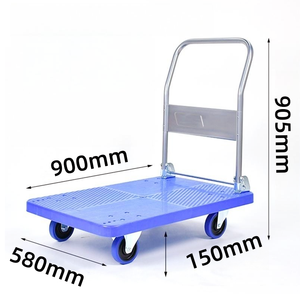 Chariots à main, chariots portables, chariots de manutention d'entrepôt, chariots à plateau plat, chariots à main en plastique bleu à quatre roues pour le transport de marchandises - Product Image 5