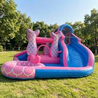 Toboggan aquatique gonflable personnalisé en PVC écologique bleu rose sirène Golden Art avec souffleur pour enfants, garantie 1 an