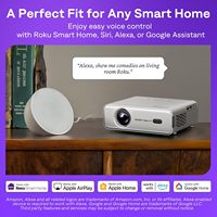 Projecteur intelligent Aurzen Roku TV 1080P FHD, audio Dolby, mise au point automatique et correction trapézoïdale, zoom, mini projecteur portable pour films en extérieur, blanc