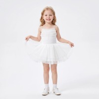 Robes de demoiselles d'honneur pour bébés filles, Robe de fête pour enfants, Vêtements pour enfants en gros, Mini-robe sans manches en tulle plissé et maille, avec bretelles en perles blanches et volants