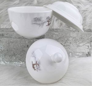 Service de bols à soupe en porcelaine fine à motif floral de luxe avec couvercle et assiette de présentation, vaisselle pour banquets et décoration intérieure - Product Image 4