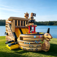 Toboggan Gonflable Double Voie à Texture Bois, Château Gonflable PVC avec Drapeau Tête de Mort et Voile pour Usage Commercial