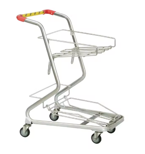 सुपर मार्केट शॉपिंग के लिए दो बास्केट के साथ जस्ता हुआ धातु की अनफोल्डिंग टोकरी ट्रॉली - Product Image 4